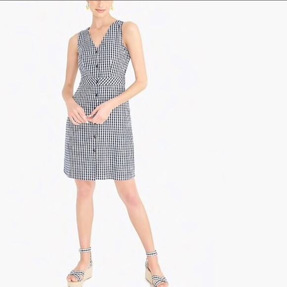 J. Crew button front gingham plaid dress blue white sz 2 - Picture 1 of 8